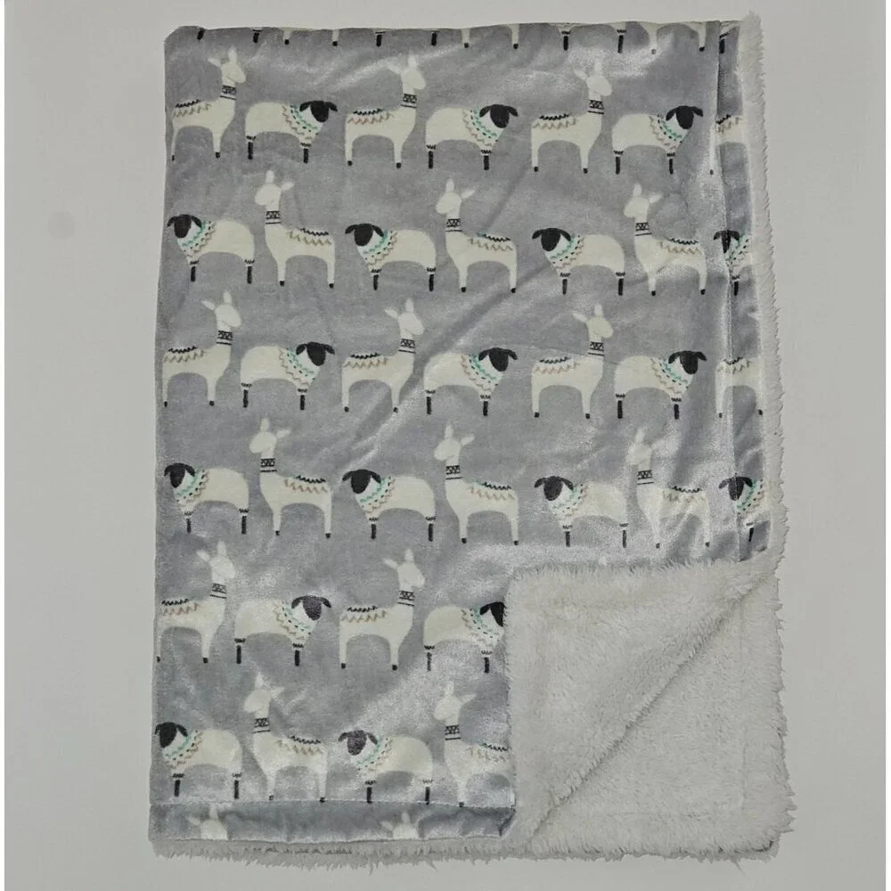 HB Hudson Baby Blanket Gray White Sheep Lamb Alpaca SOFT Fleece 30